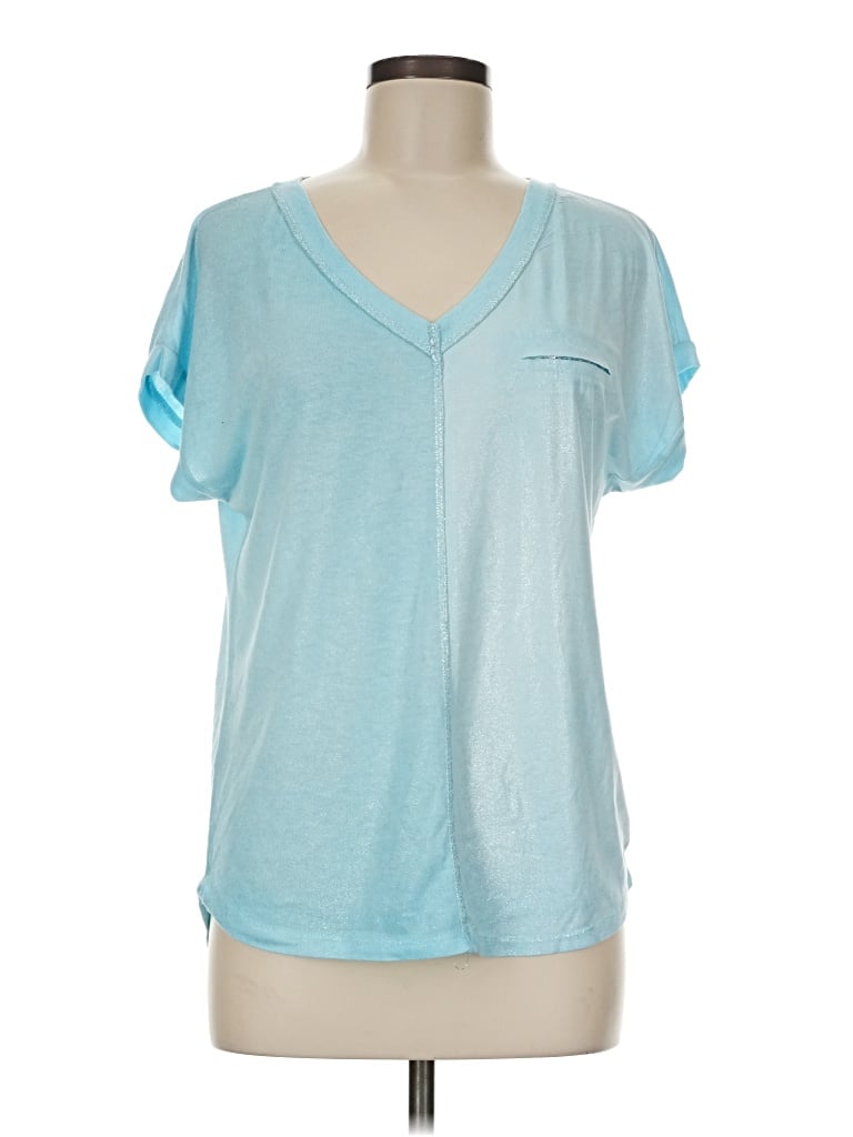 Pre-owned Gigi Moda Short Sleeve Top Teal V-neck Tops