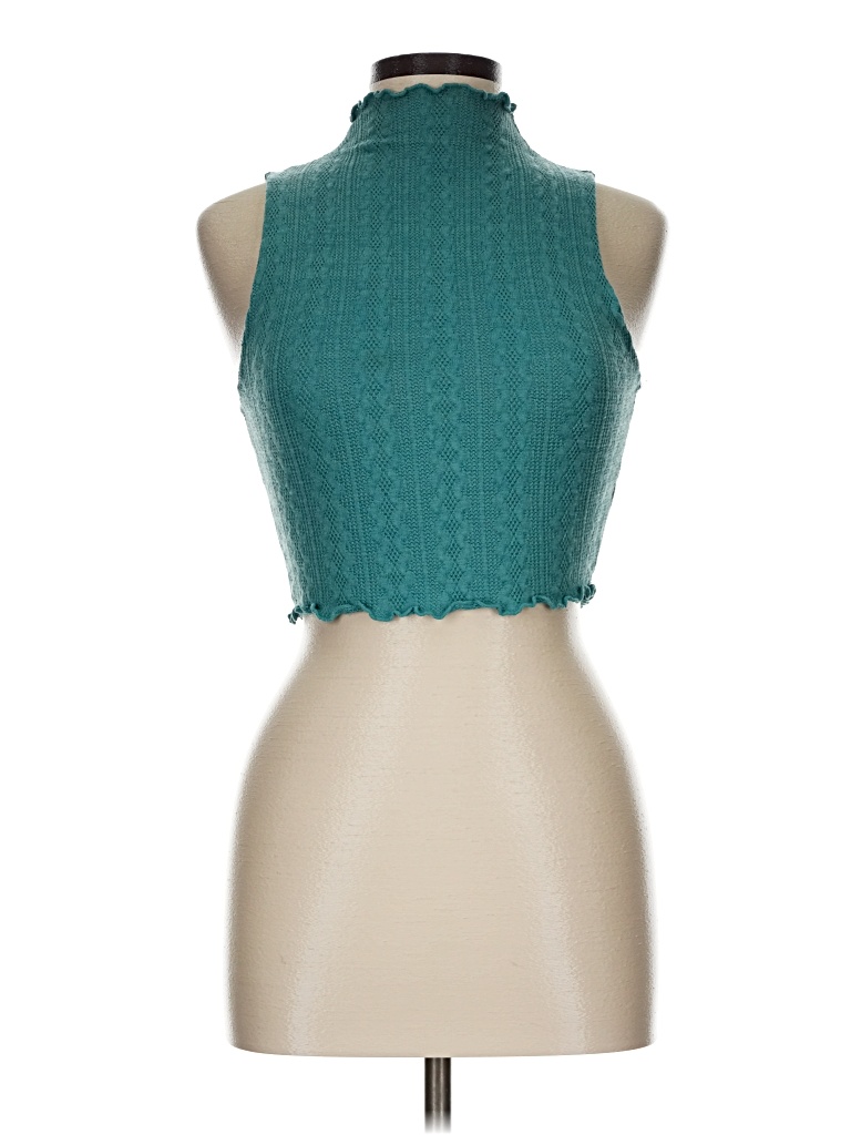 Pre-owned Forever 21 Sleeveless Top Teal Halter Neckline Tops