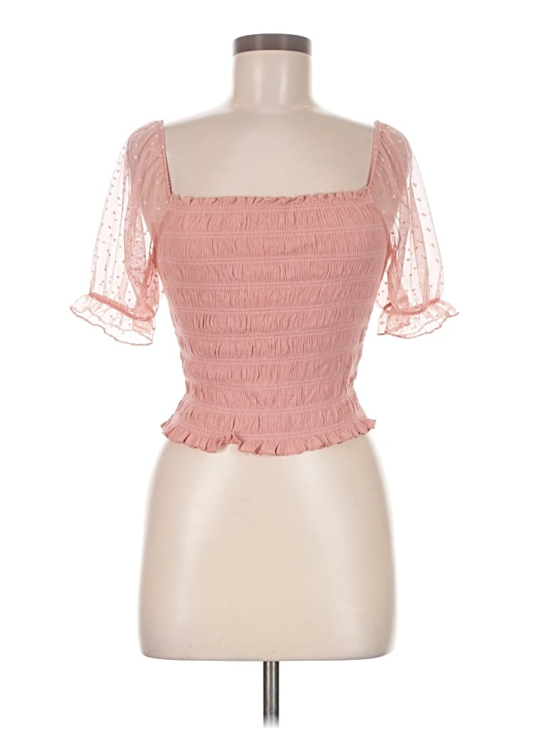 Pre-owned Ambiance Short Sleeve Top Pink Sweetheart Neckline Tops