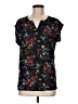 Papermoon 100% Polyester Floral Blue Black Short Sleeve Blouse Size M - photo 1