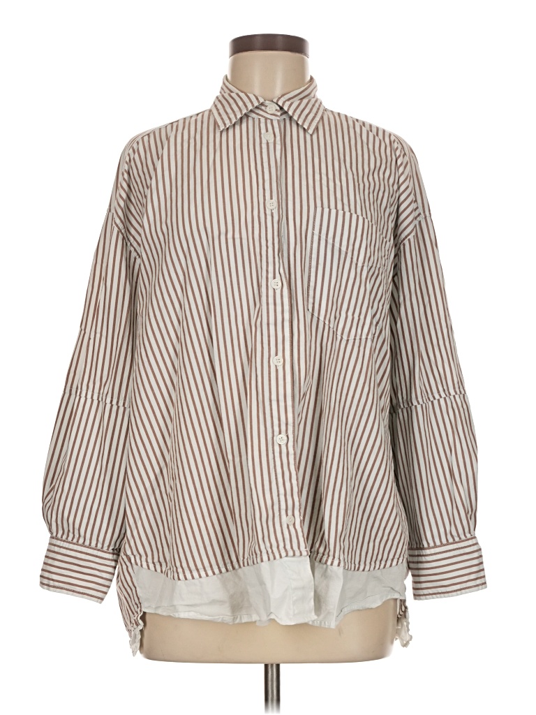 Pre-owned Zara Long Sleeve Blouse In Brown