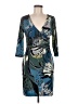 Allison Brittney Print Teal Cocktail Dress Size M - photo 1