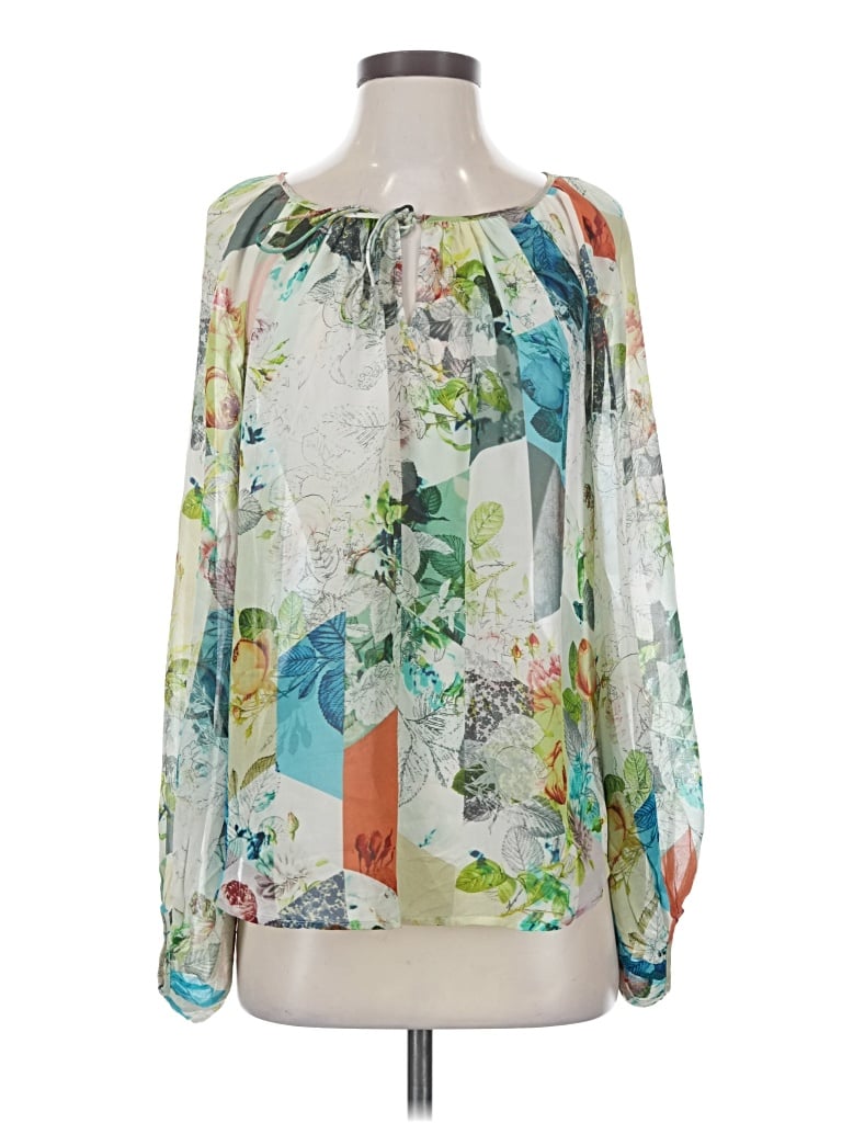 Pre-owned Leifsdottir Long Sleeve Silk Top Green Off The Shoulder Neckline Tops