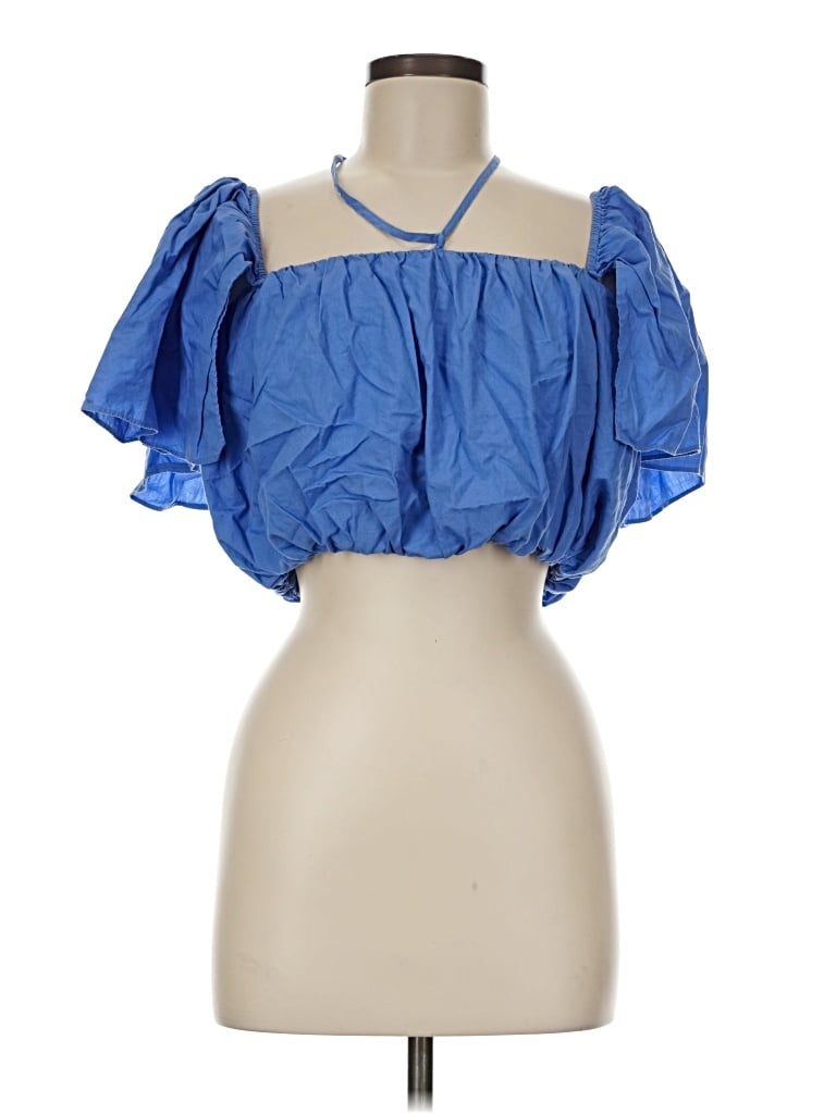 Pre-owned Zara Short Sleeve Blouse In Blue