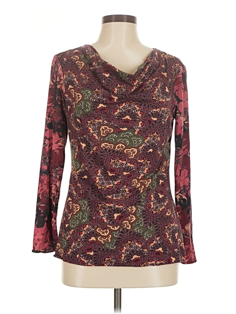 Pre-owned Robert Graham Long Sleeve Top Burgundy Open Neckline Tops