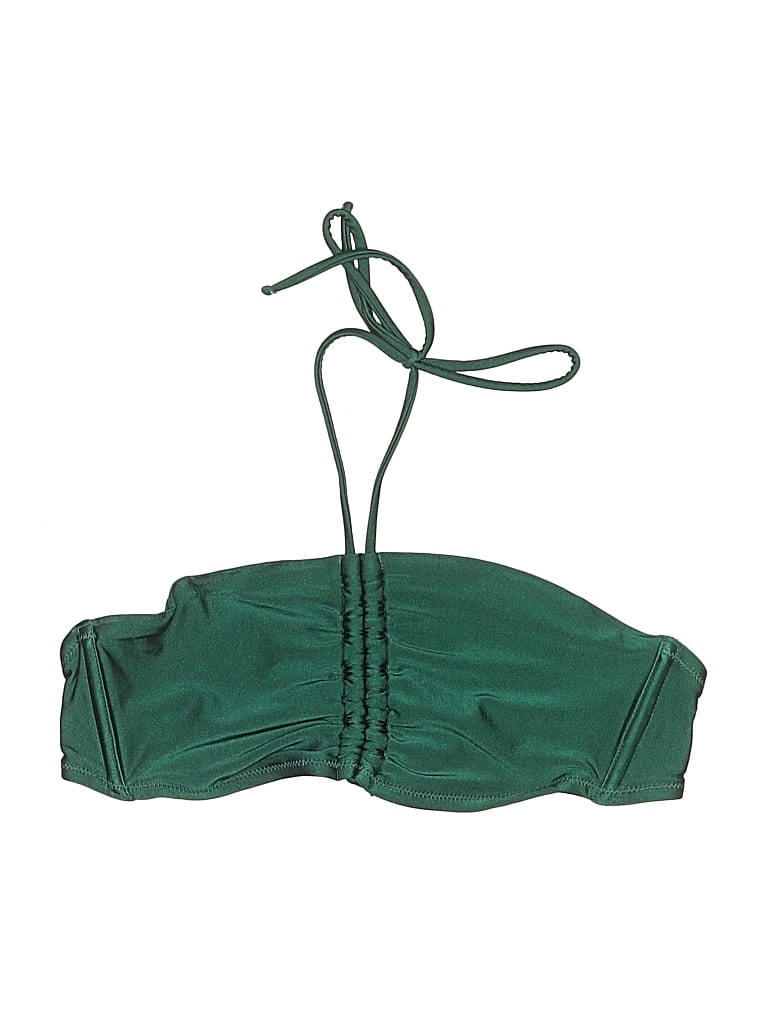 Pre-owned Shade & Shore Swimsuit Top Green Solid Pattern Swimwear