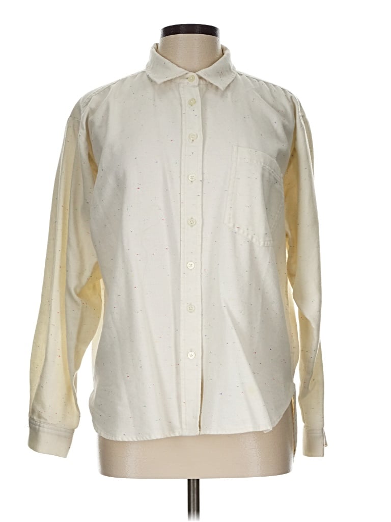 Pre-owned Ann Taylor Loft Long Sleeve Polo Shirt In Ivory
