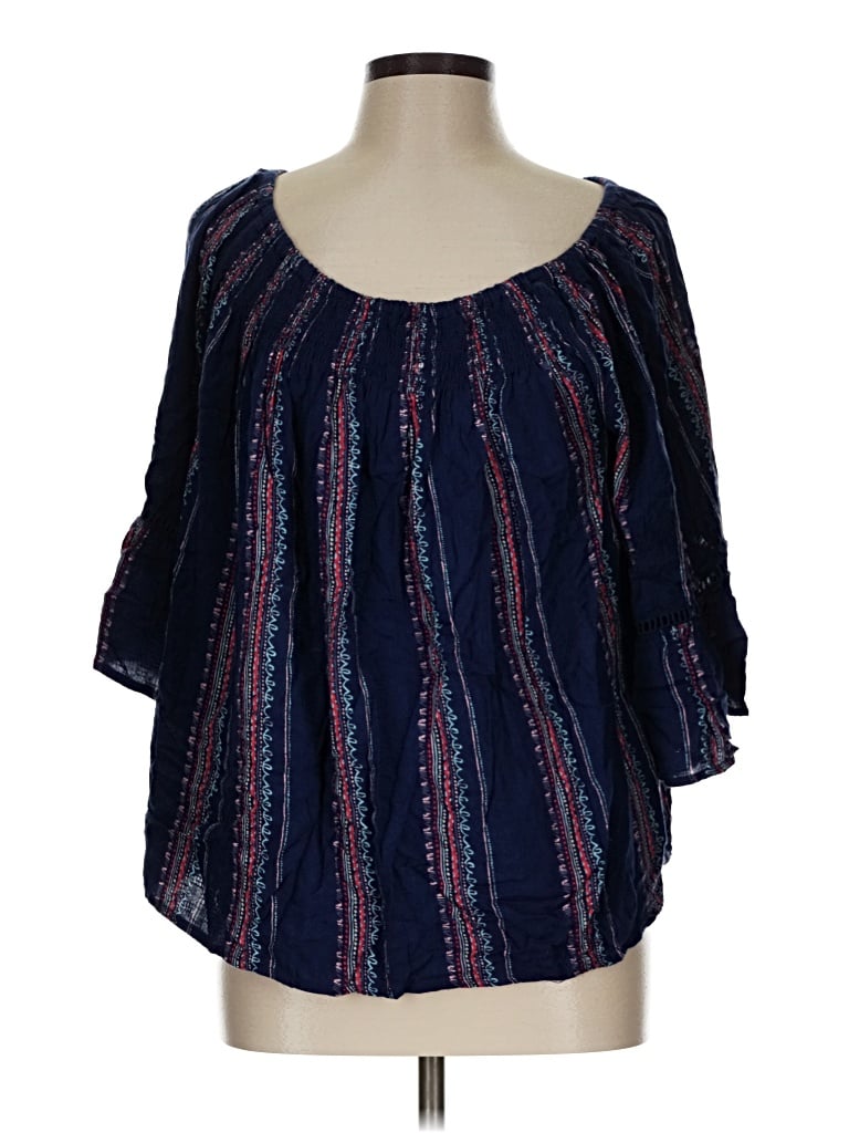 Pre-owned En Creme 3/4 Sleeve Blouse In Blue