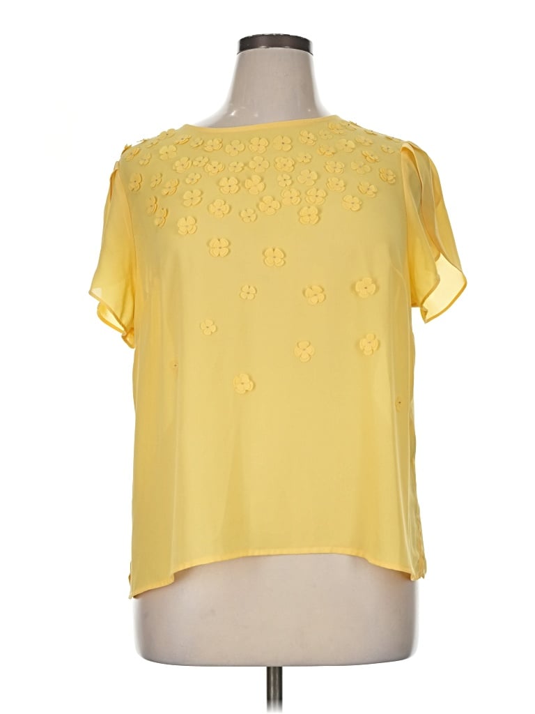 Pre-owned Liz Claiborne Career Short Sleeve Blouse In Yellow