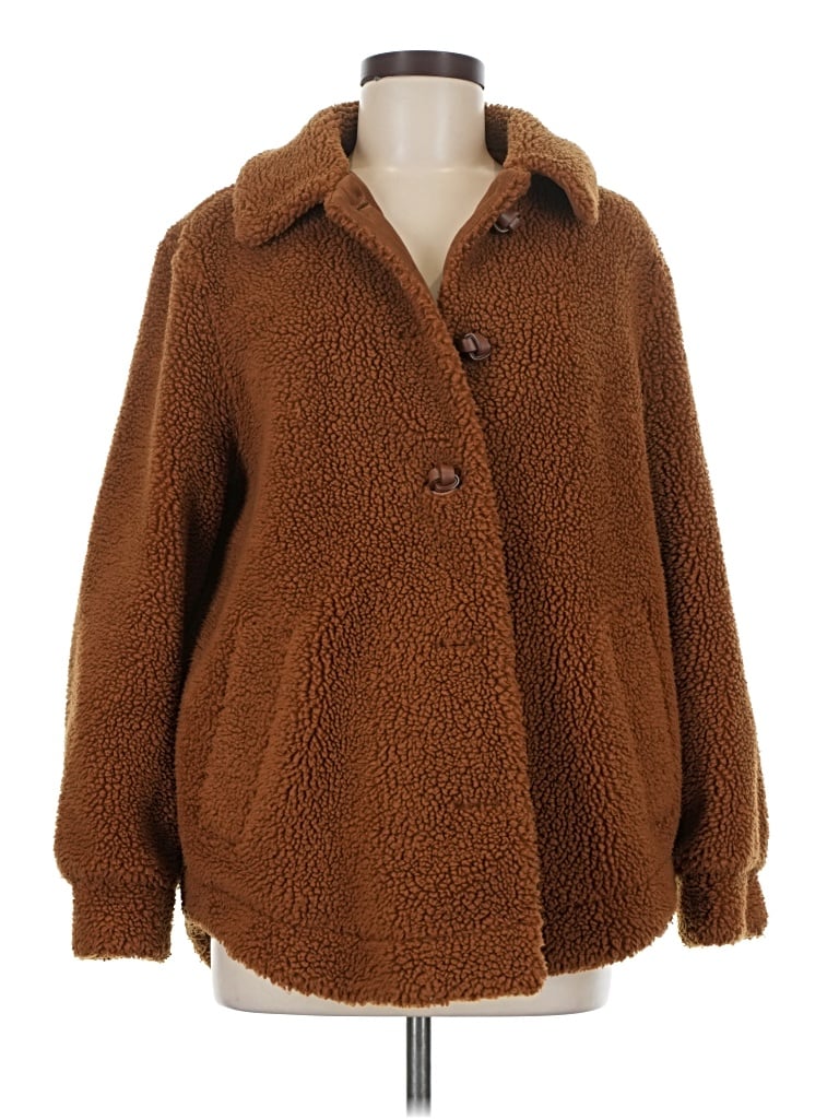 Pre-owned H&m Faux Fur Jacket In Brown