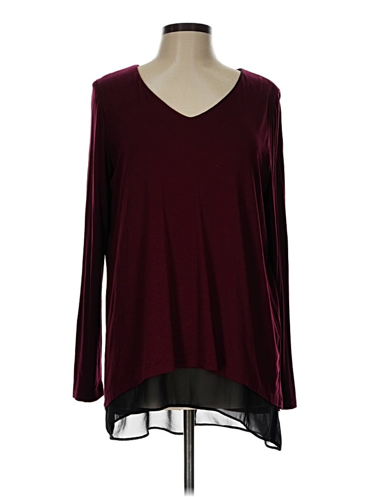 Pre-owned Karen Kane Long Sleeve Blouse In Burgundy