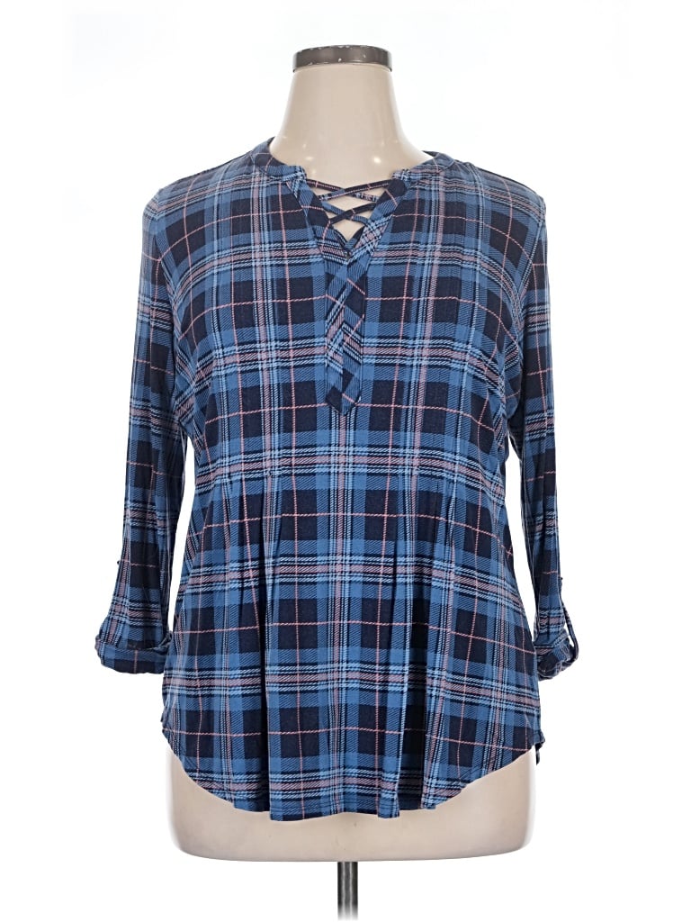 Pre-owned Roz & Ali 3/4 Sleeve Blouse In Blue