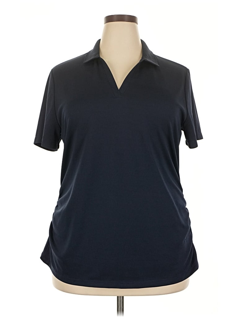 Pre-owned Pga Tour Short Sleeve Top Black Mock Neckline Tops