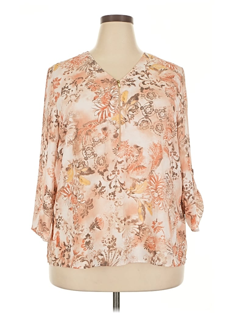 Pre-owned Alfred Dunner 3/4 Sleeve Blouse In Tan