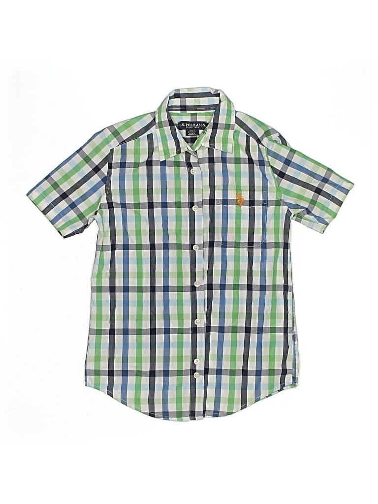 Pre-owned U.s. Polo Assn Kids' Short Sleeve Button Down Shirt In Green