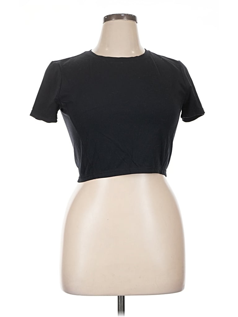 Pre-owned La Hearts Short Sleeve Top Black Mock Neckline Tops