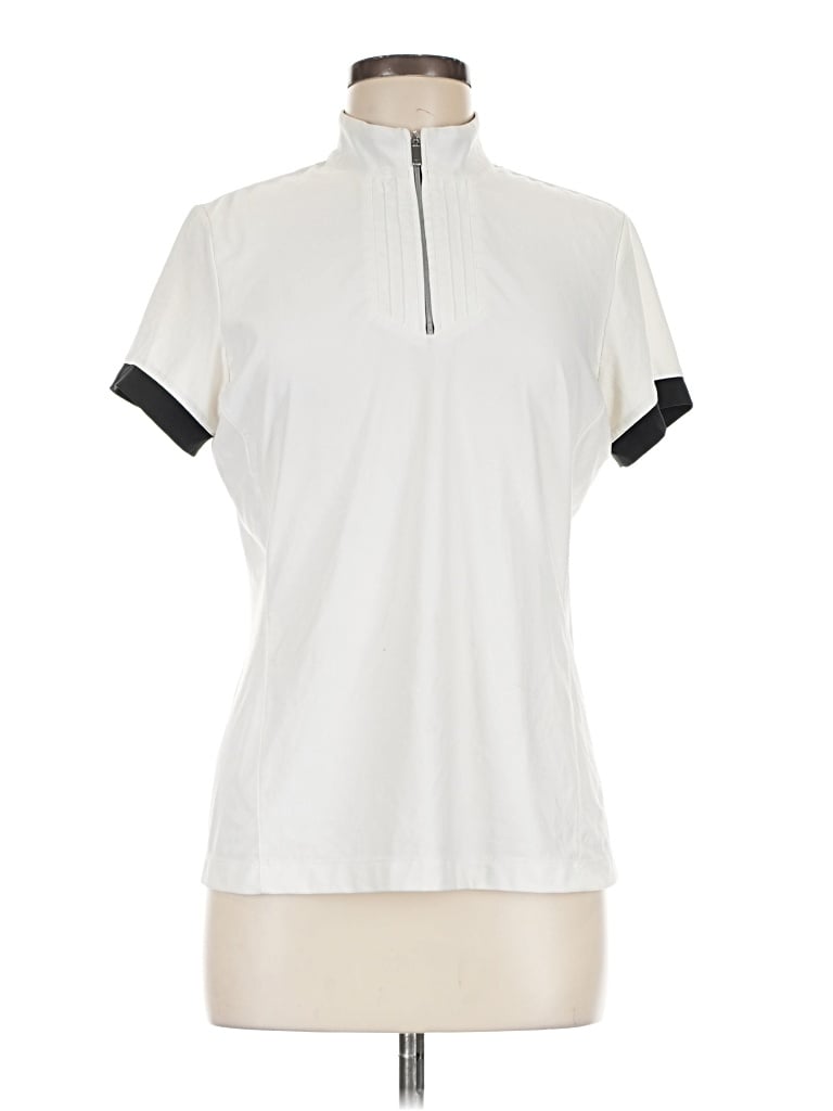 Pre-owned Tail Short Sleeve Top Silver Mock Neckline Tops