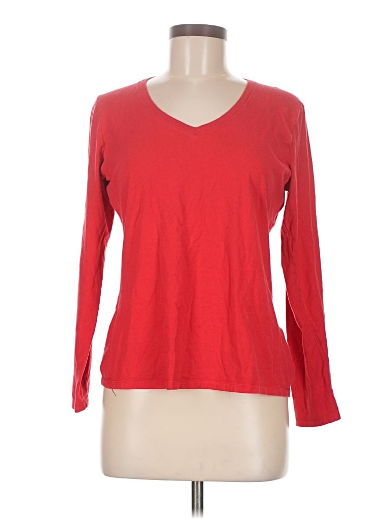 Pre-owned Hanes Long Sleeve Top Red V-neck Tops