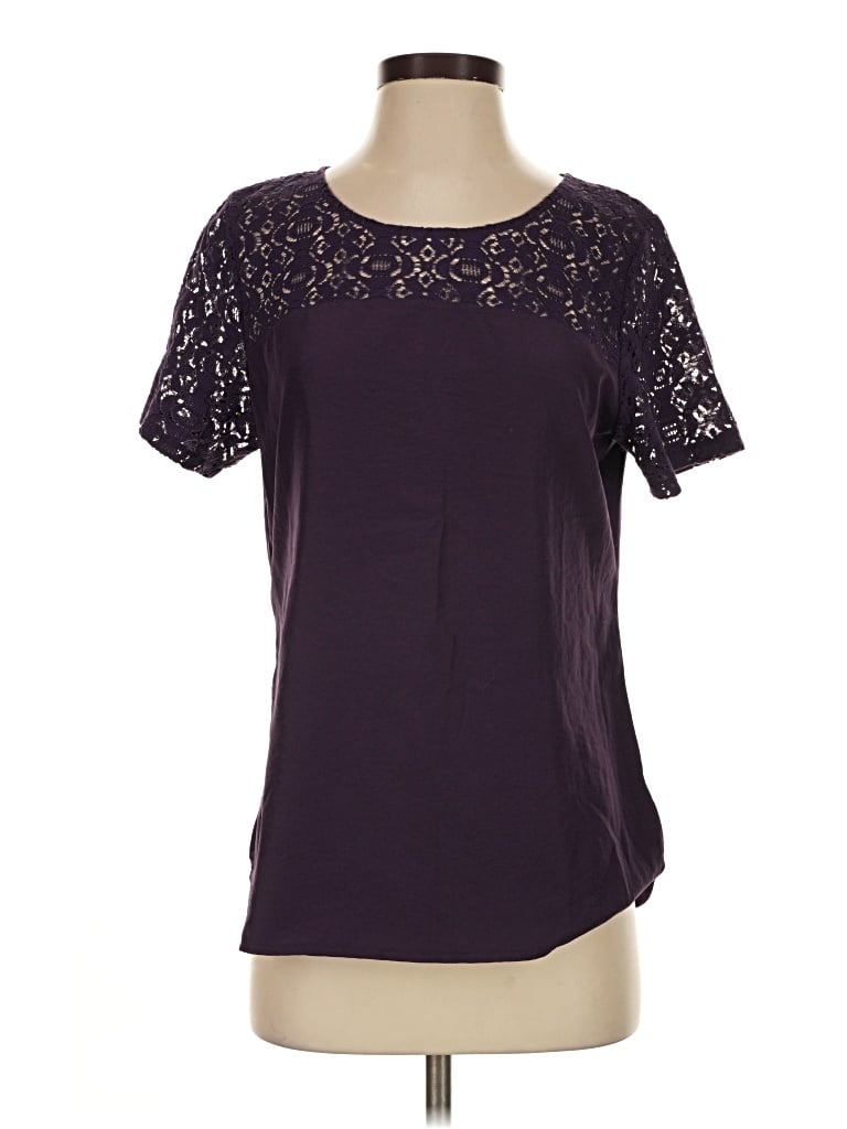 Pre-owned Van Heusen Short Sleeve Top Purple Keyhole Neckline Tops