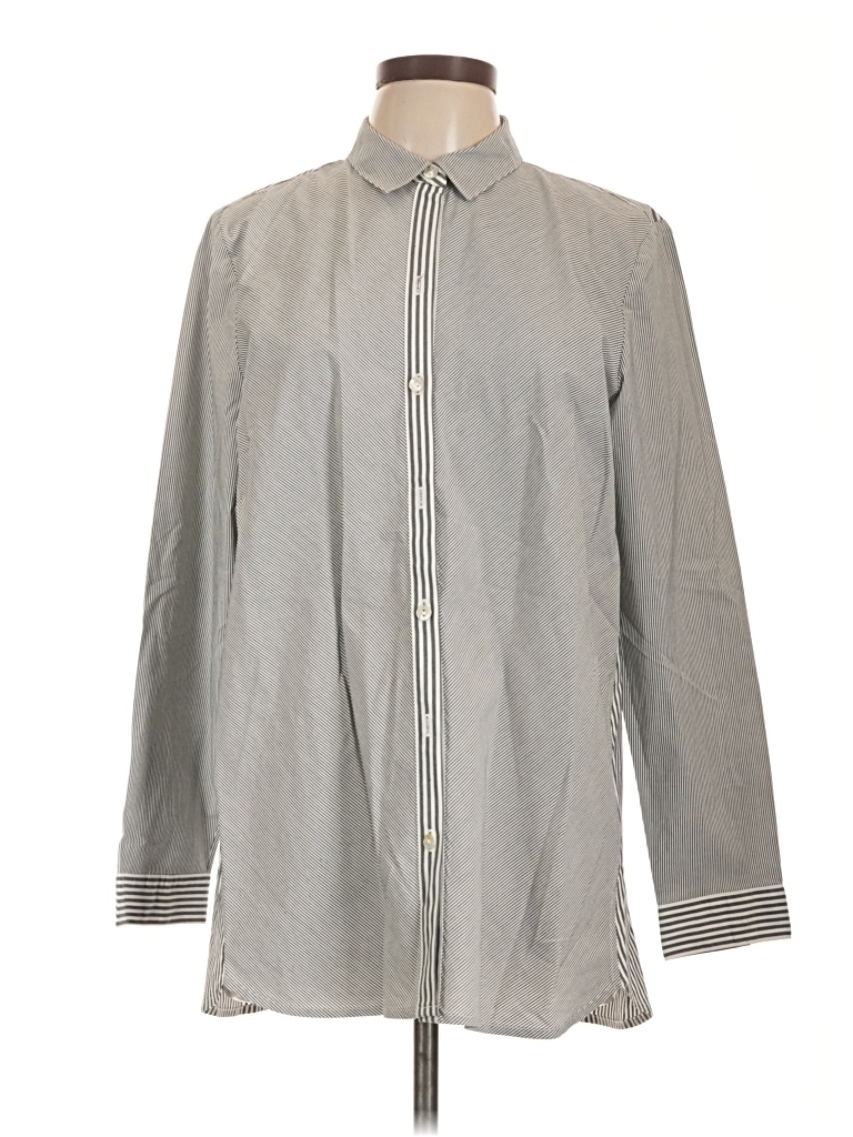 Pre-owned Jjill Long Sleeve Button Down Shirt In Gray
