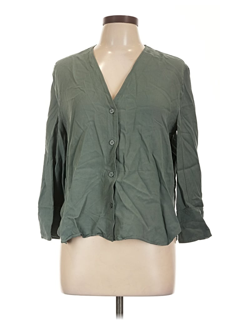 Pre-owned Zara 3/4 Sleeve Button Down Shirt In Green