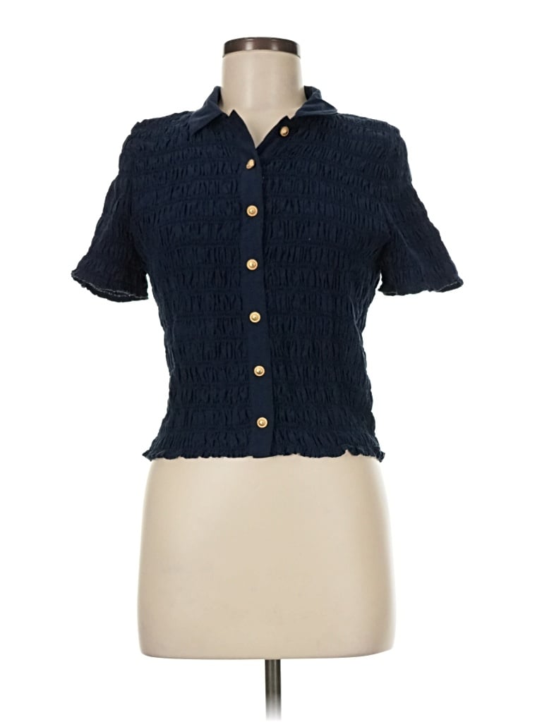Pre-owned Jcrew Short Sleeve Blouse In Blue