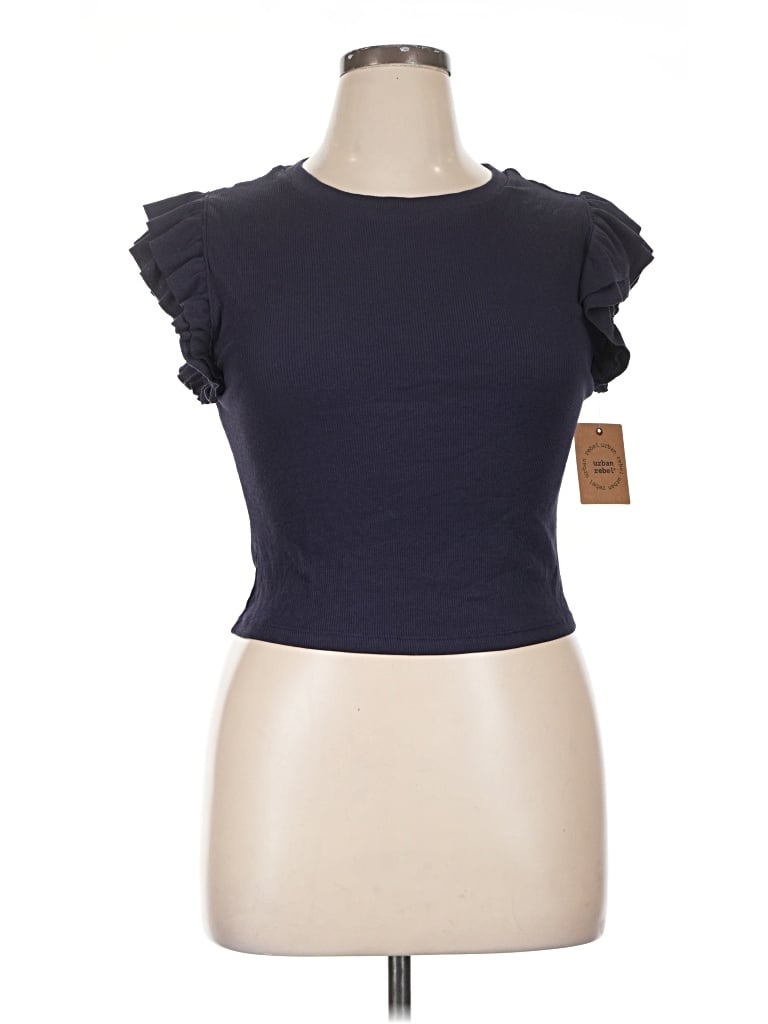 Assorted Brands Short Sleeve Top Blue Ruffles Neckline Tops