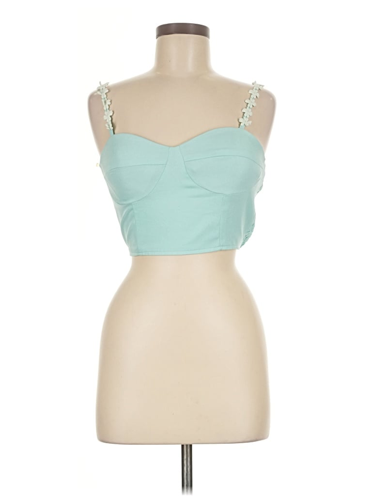 Pre-owned Alythea Sleeveless Top Teal Sweetheart Neckline Tops