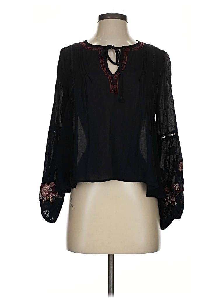 Pre-owned Astr Long Sleeve Blouse In Black