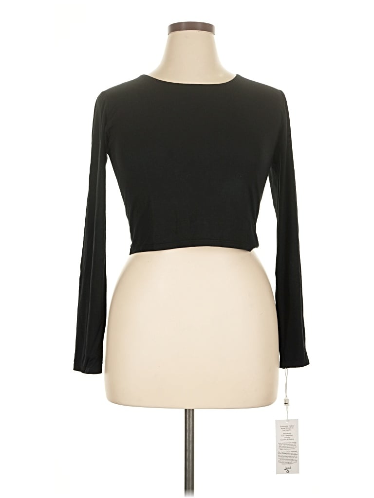 Pre-owned Lezat Long Sleeve Top Black Boatneck Tops