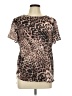 Lavender Brown 100% Silk Animal Print Brown Short Sleeve Silk Top Size L - photo 1