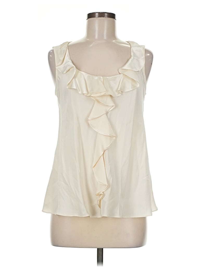 Pre-owned Kenneth Cole New York Sleeveless Silk Top Ivory Ruffles Neckline Tops