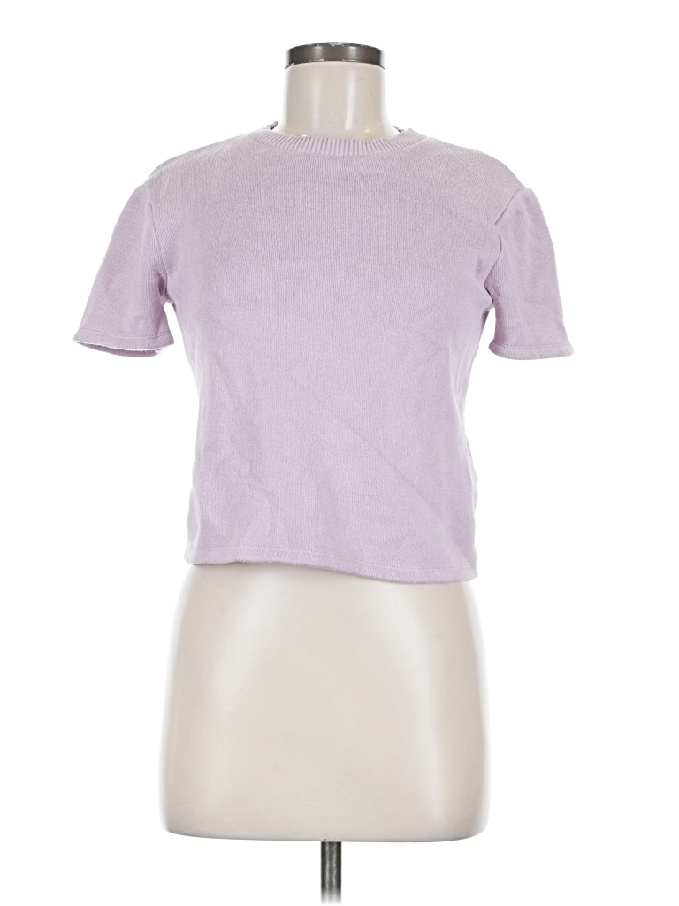 Pre-owned Zara Short Sleeve Top Purple Crew Neck Tops