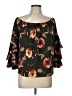 Peach Love Floral Green Black 3/4 Sleeve Blouse Size L - photo 1