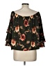 Peach Love Floral Green Black 3/4 Sleeve Blouse Size L - photo 2