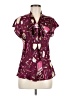 Talbots 100% Polyester Hearts Burgundy Short Sleeve Blouse Size 8 - photo 1