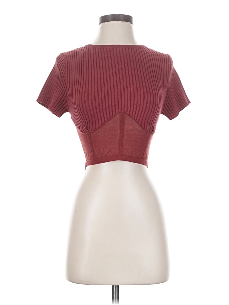 Pre-owned Papermoon Short Sleeve Top Burgundy Keyhole Neckline Tops