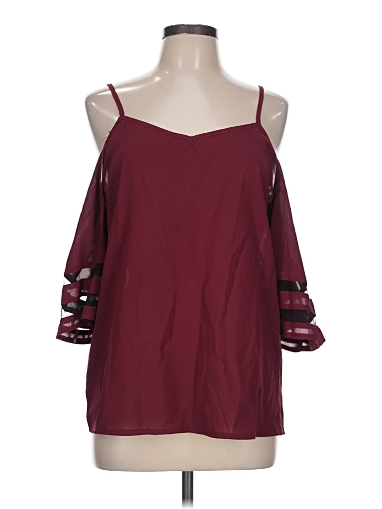 Pre-owned Shein 3/4 Sleeve Blouse In Burgundy