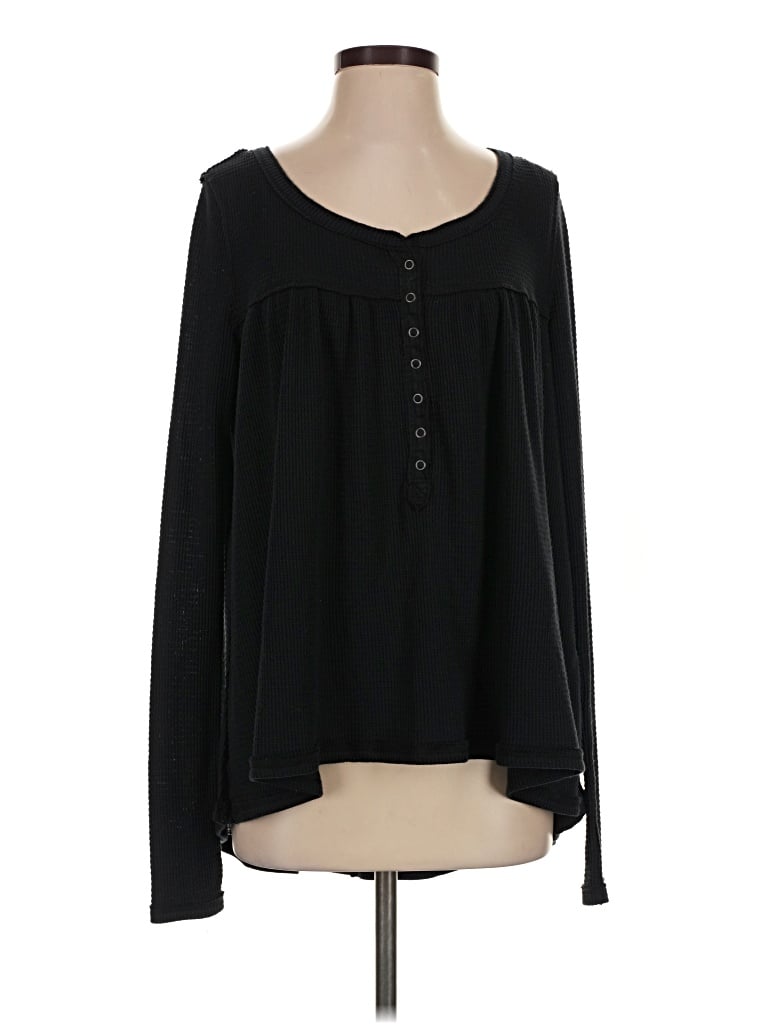 Pre-owned We The Free Long Sleeve Henley Shirt In Black