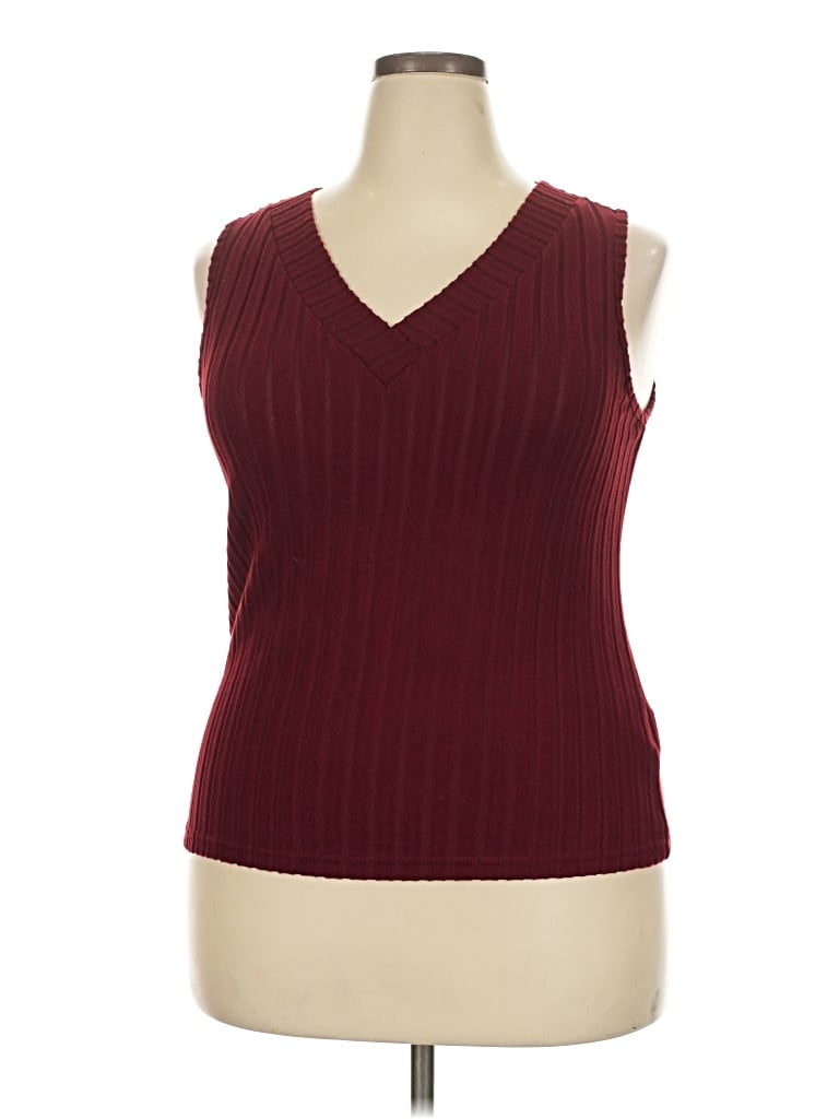 Pre-owned Shein Curve Sleeveless Top Burgundy V-neck Tops