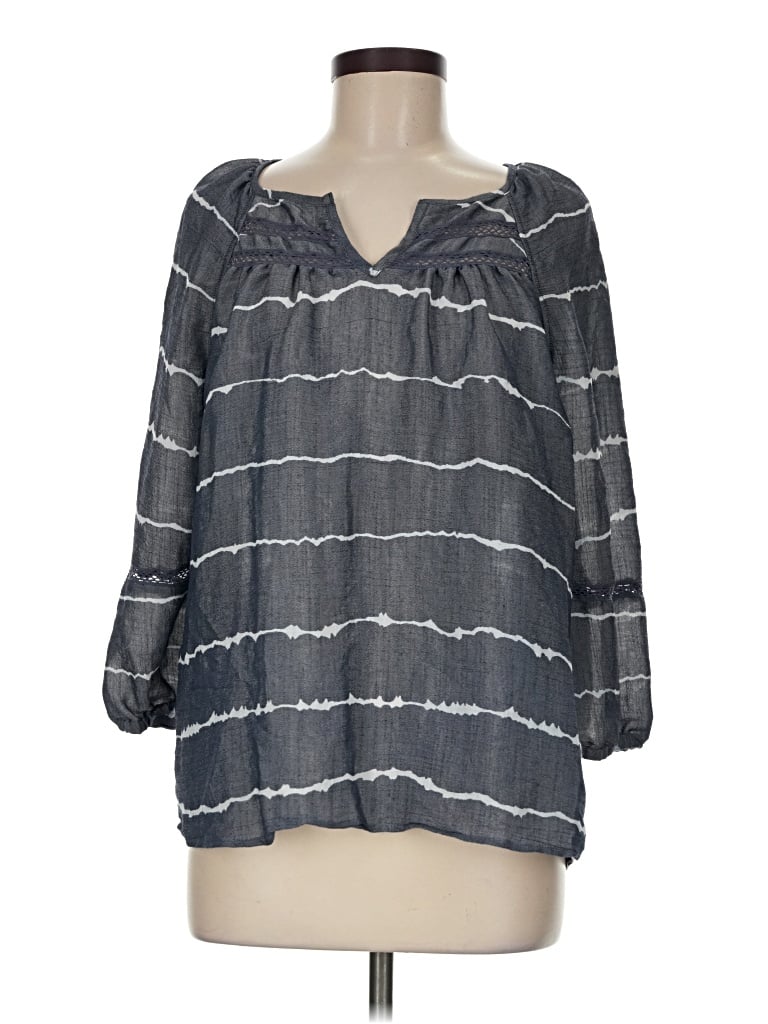 Pre-owned Como Blu 3/4 Sleeve Blouse In Gray