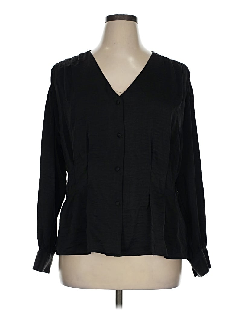 Pre-owned Time And Tru Long Sleeve Blouse In Black