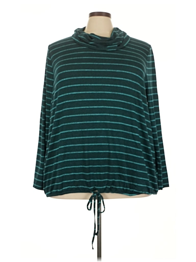 Lane Bryant Long Sleeve Top Teal Cowl Neck Tops In Green