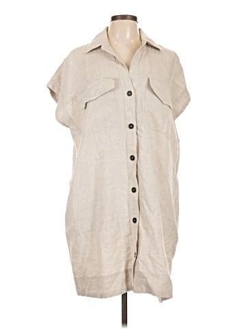 Madewell Utility Short-Sleeve Mini Shirtdress in 100% Linen (view 1)
