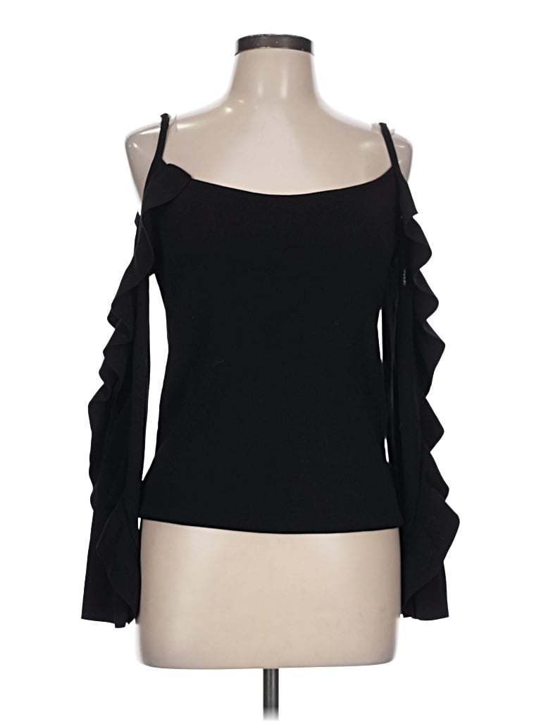 Pre-owned Club Monaco Long Sleeve Top Black Cold Shoulder Neckline Tops