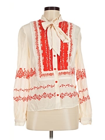 Self-Portrait Long Sleeve Silk Top (view 1)