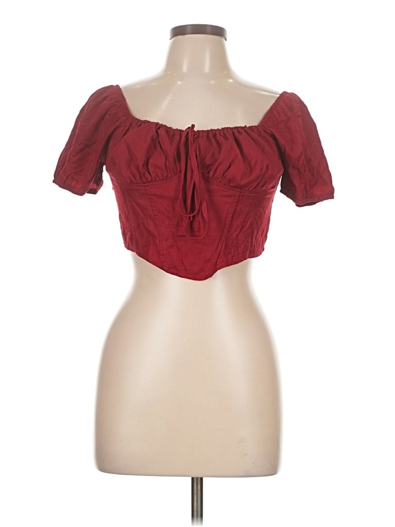 Pre-owned Shein Short Sleeve Top Burgundy Sweetheart Neckline Tops