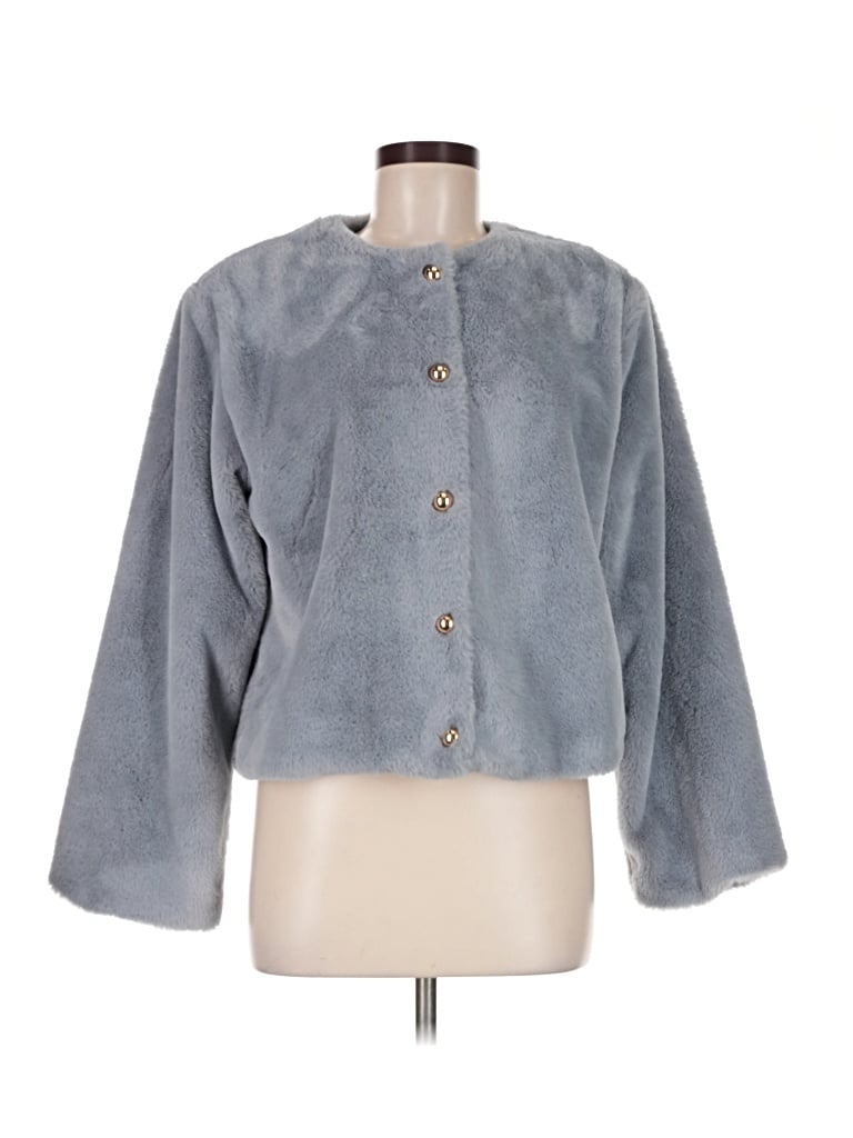 Pre-owned H&m Faux Fur Jacket In Gray