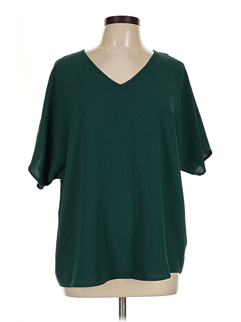Pre-owned Entro Short Sleeve Top Green V-neck Tops