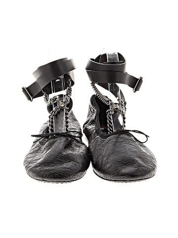 Valentino Garavani Crackled Calfskin Rockstud Chain Ankle Ballerina Flats (view 2)